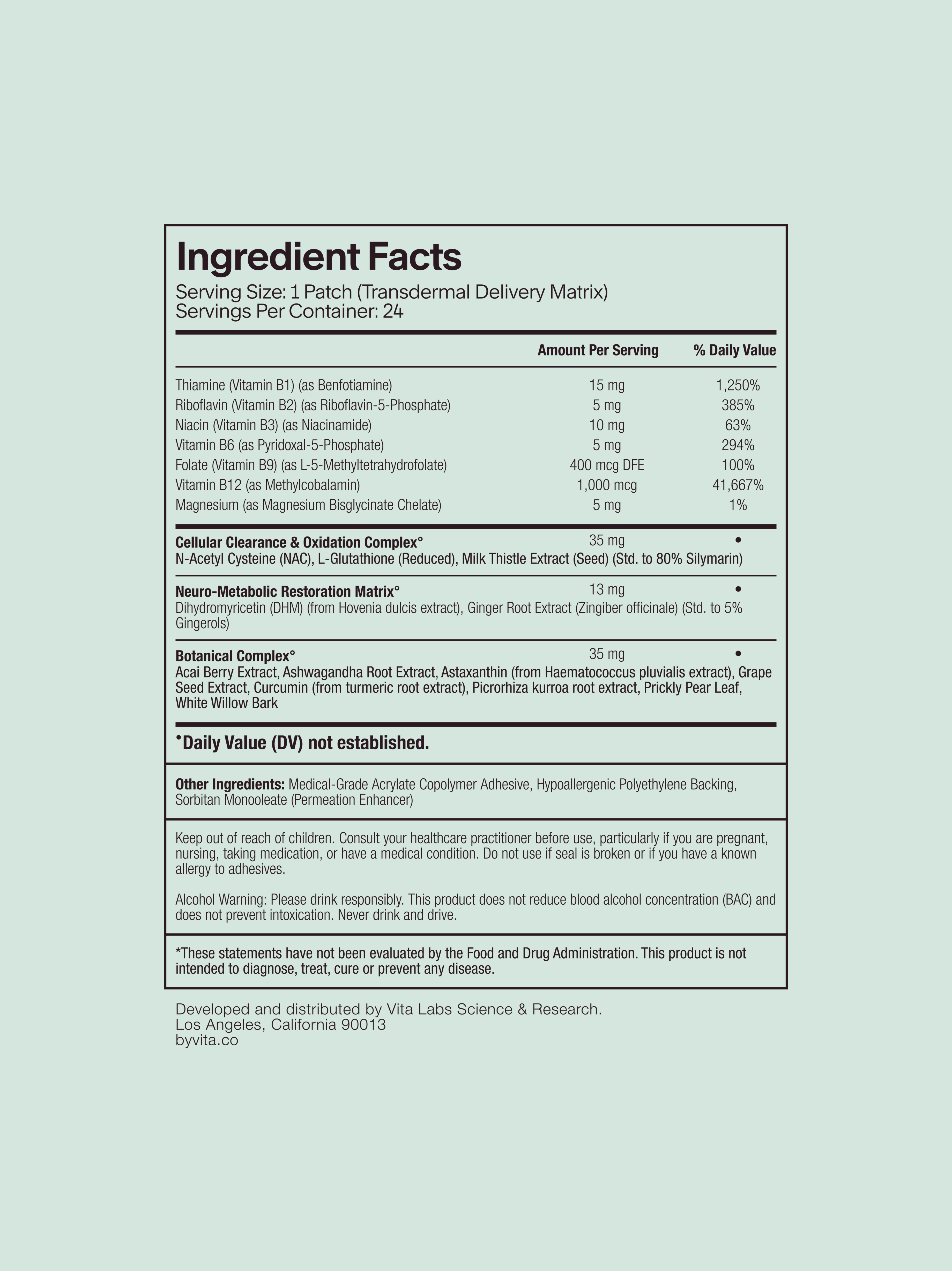 Apres ingredient panel on product packaging